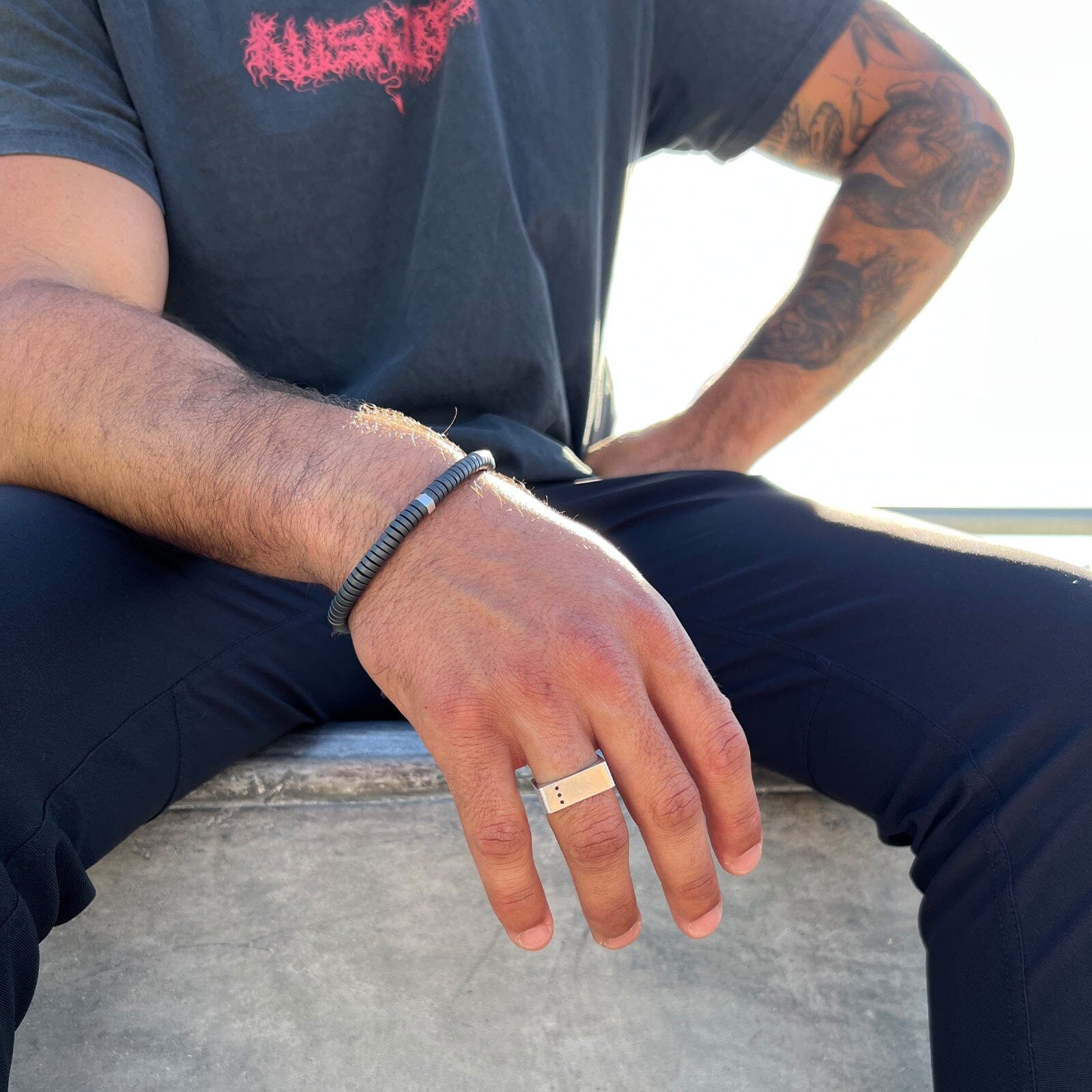 Bracelet en pierre anthracite pour hommes