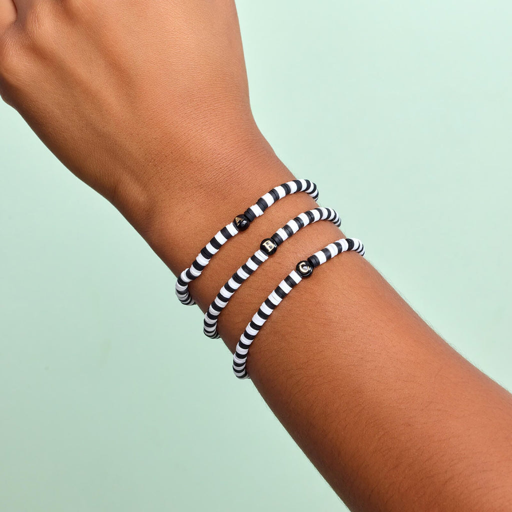 Black and White Alphabet Stretch Bracelet