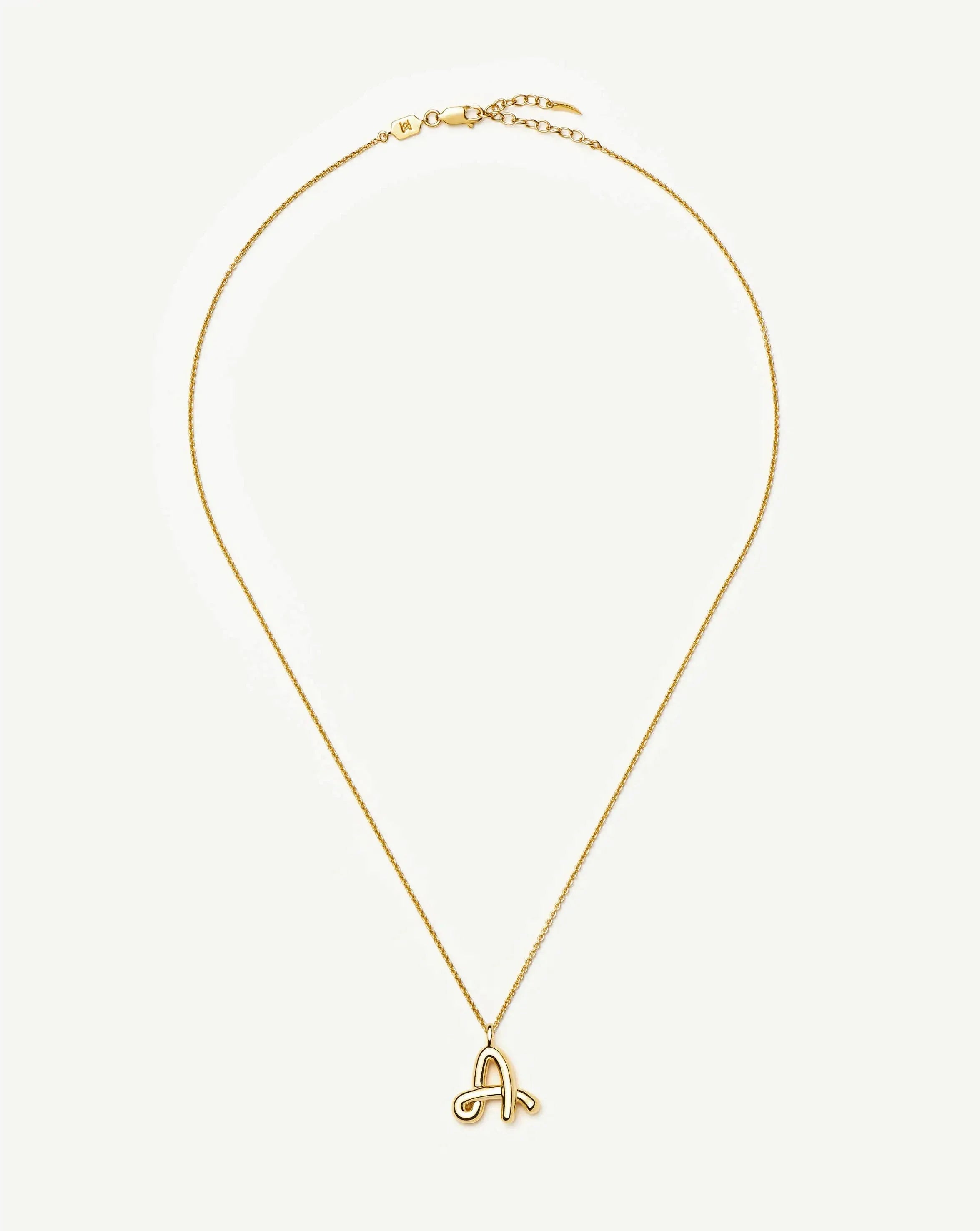 Curly Molten Initial Pendant Necklace  - A | Gold