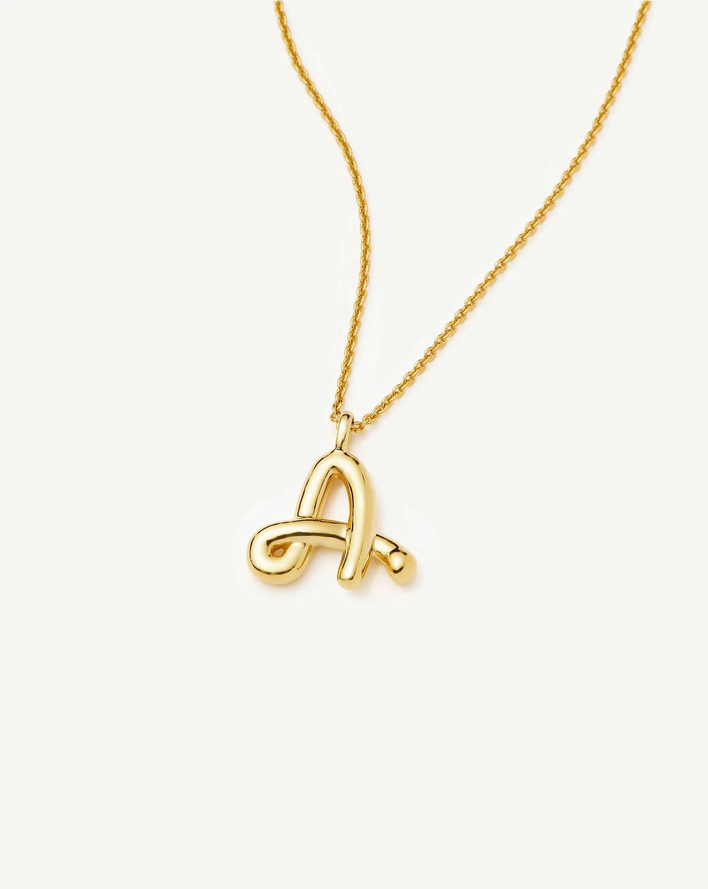 Curly Molten Initial Pendant Necklace  - A | Gold