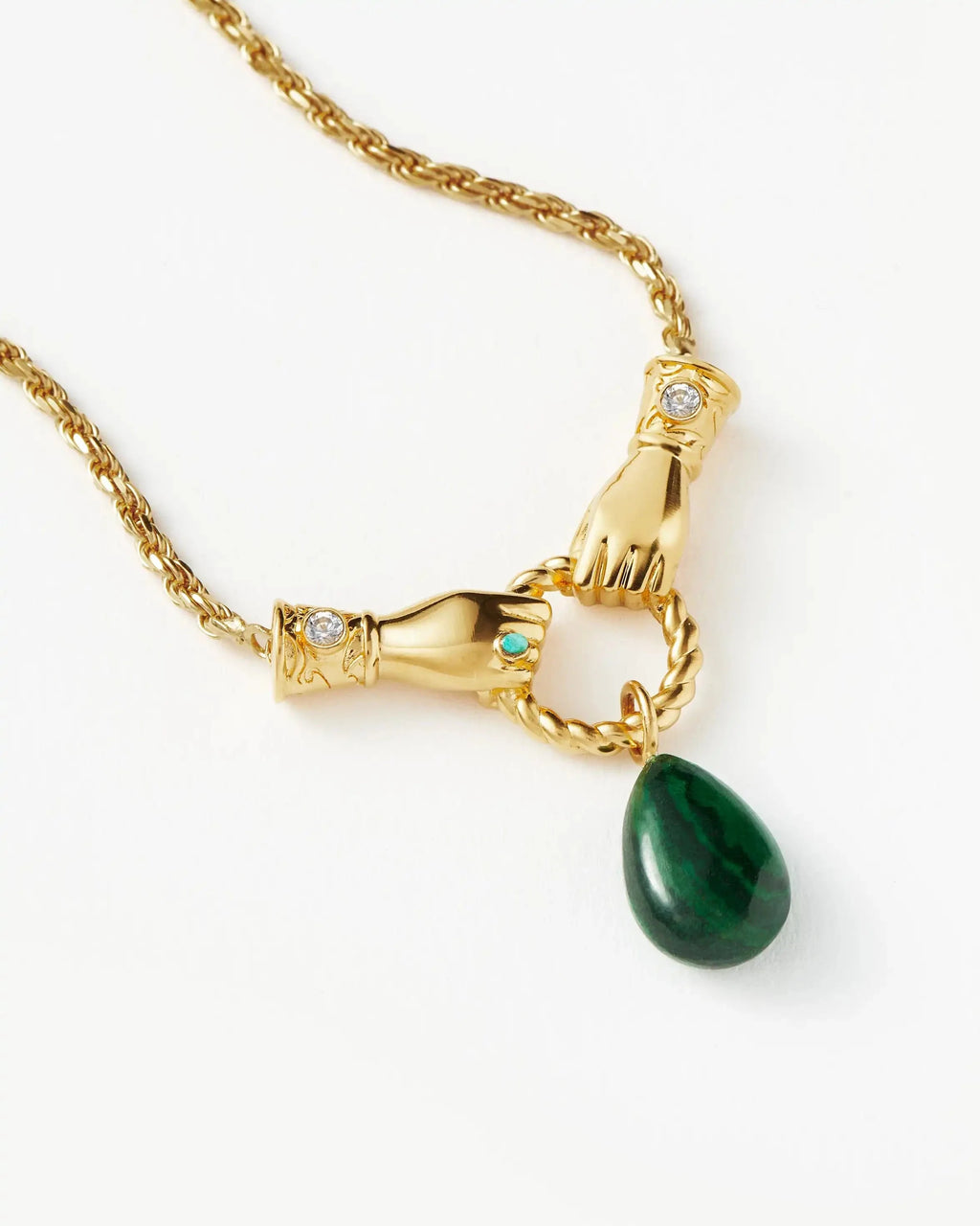 Harris Reed In Good Hands Drop Pendant Necklace | 18ct Gold Plated/Malachite & Pearl