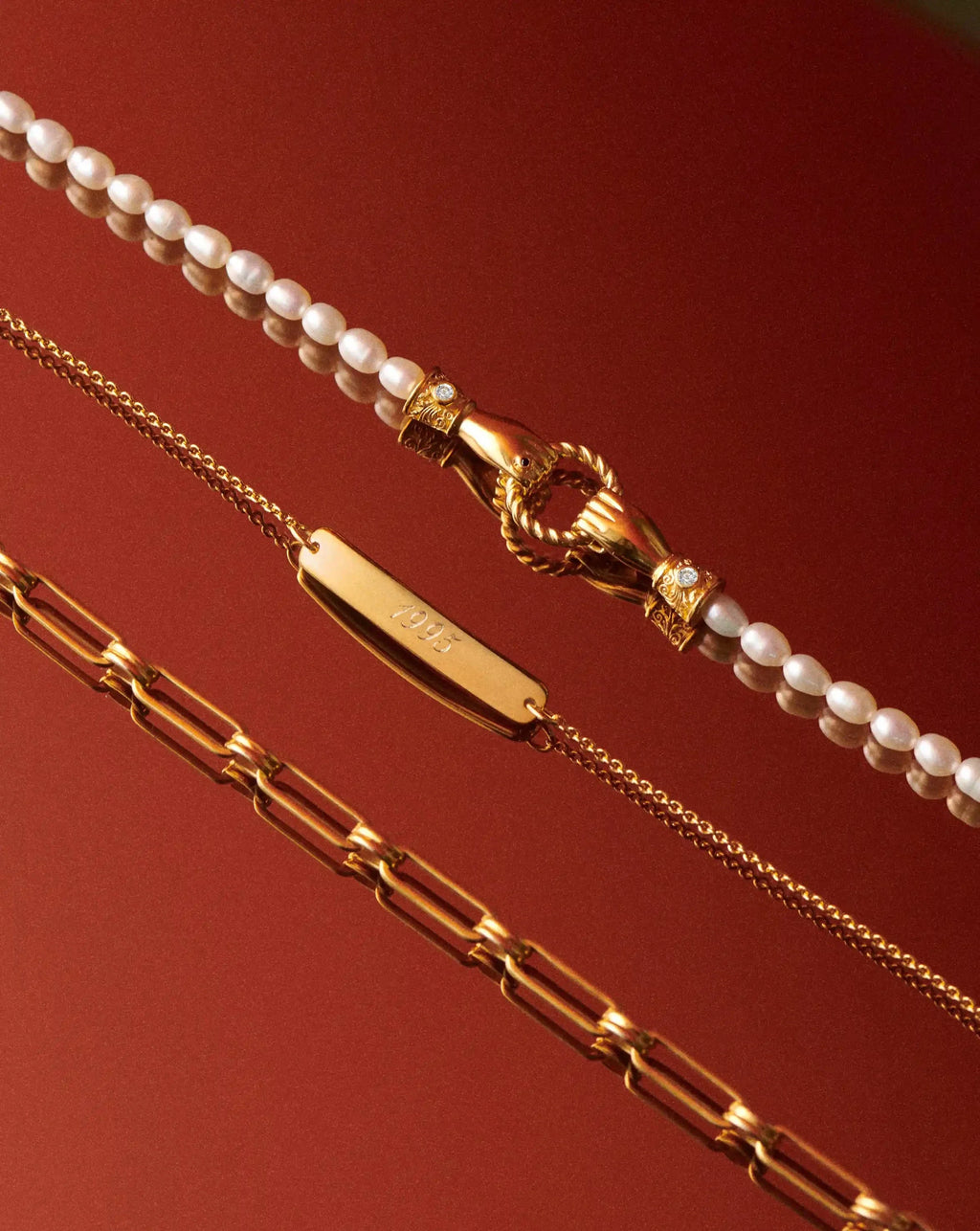 Harris Reed In Good Hands Pearl Bracelet | 18ct Gold Plated/Pearl & Black Onyx