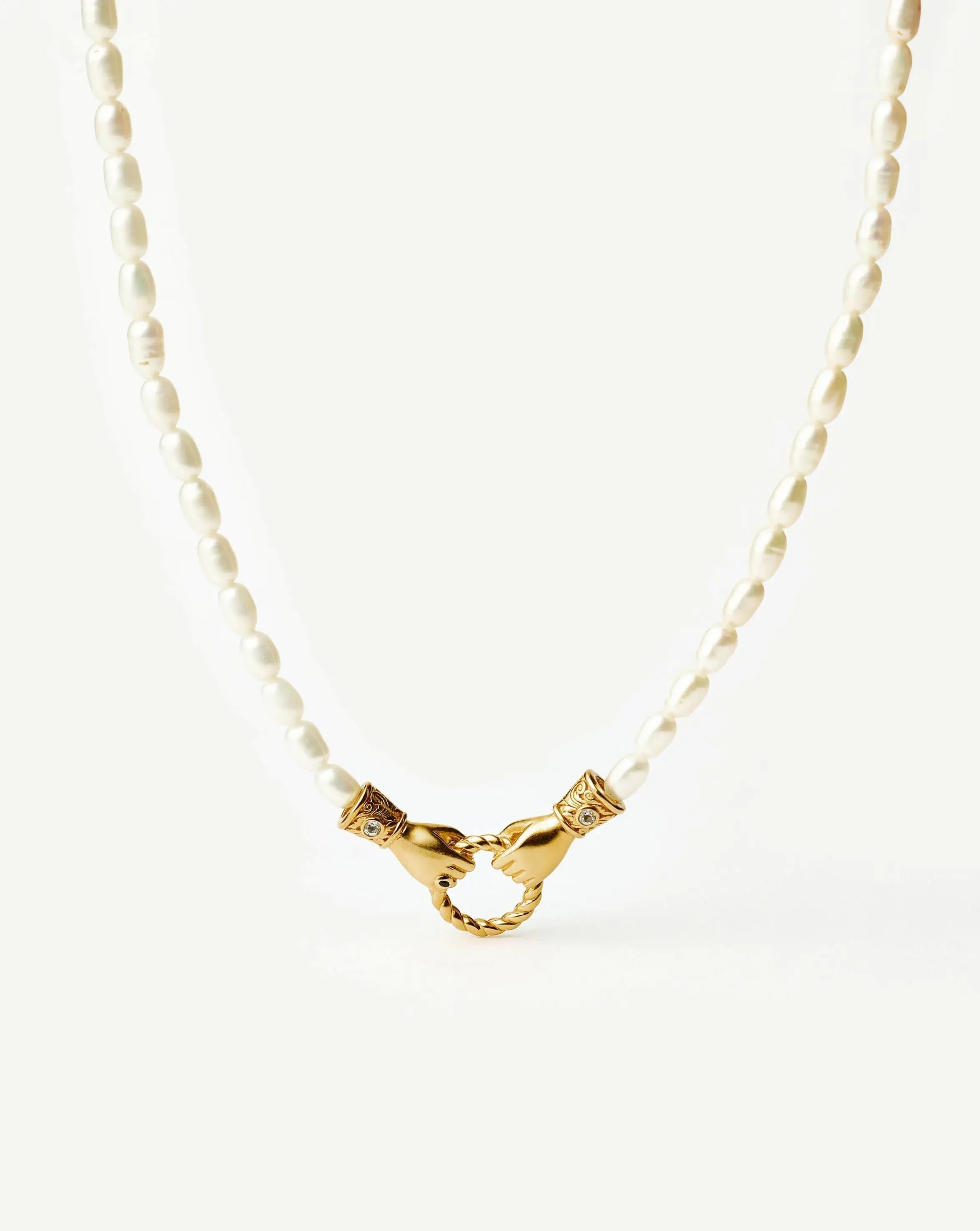 Harris Reed In Good Hands Pearl Pendant Necklace | 18ct Gold Plated/Pearl & Black Onyx