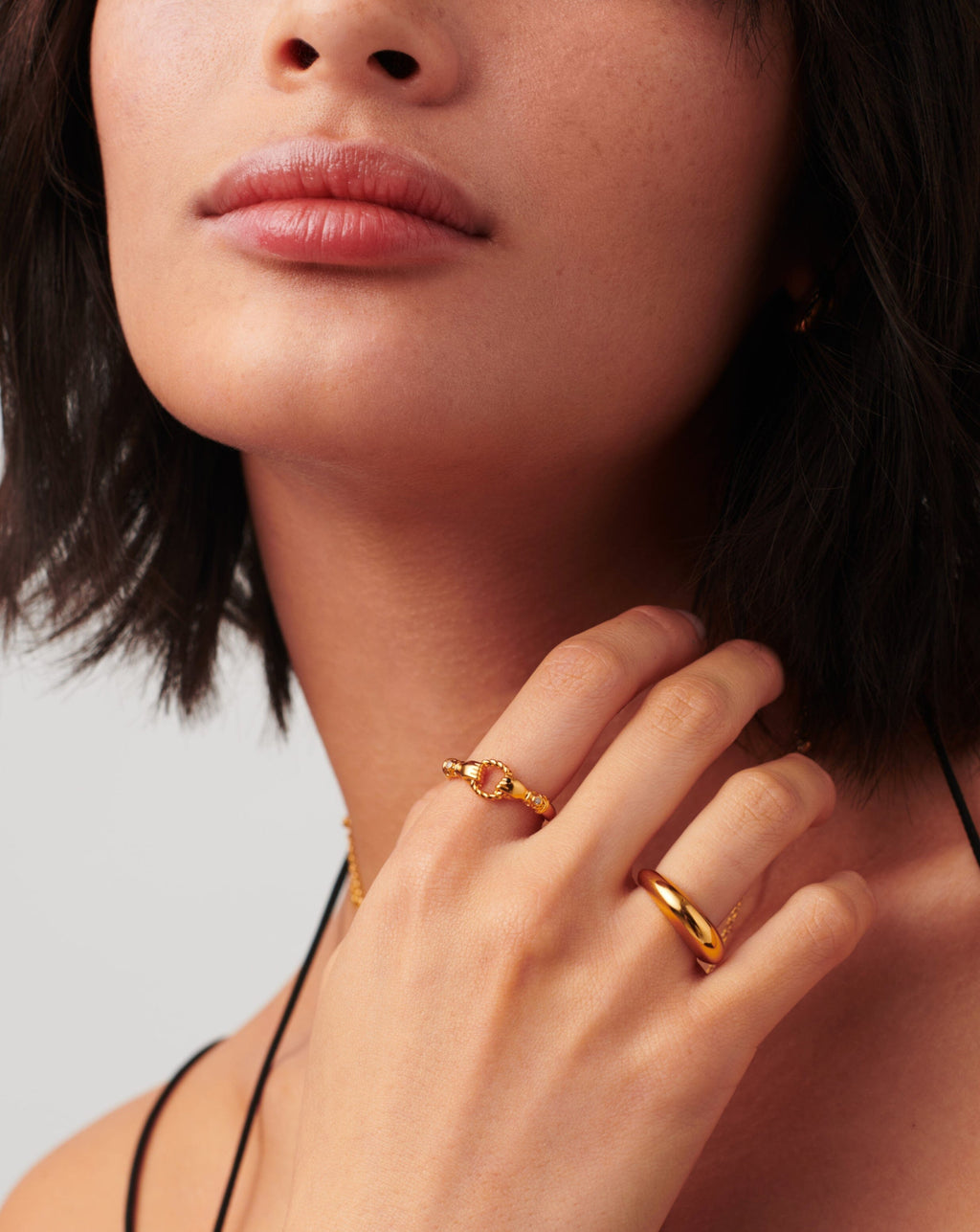 Harris Reed In Good Hands Stacking Ring | 18ct Gold Vermeil/Cubic Zirconia & Black Onyx