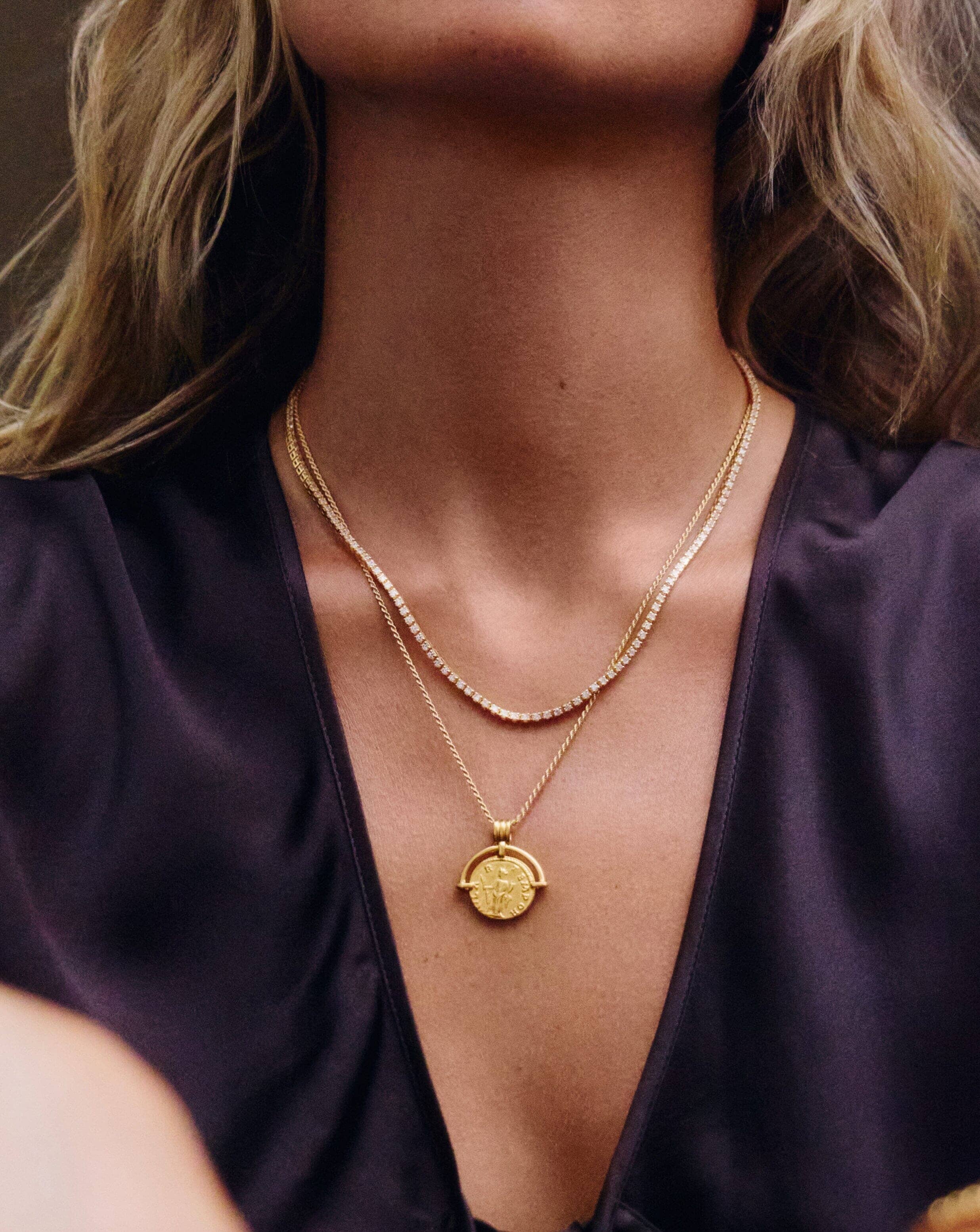 Lucy Williams Engravable Roman Arc Coin Necklace | 18ct Gold Plated
