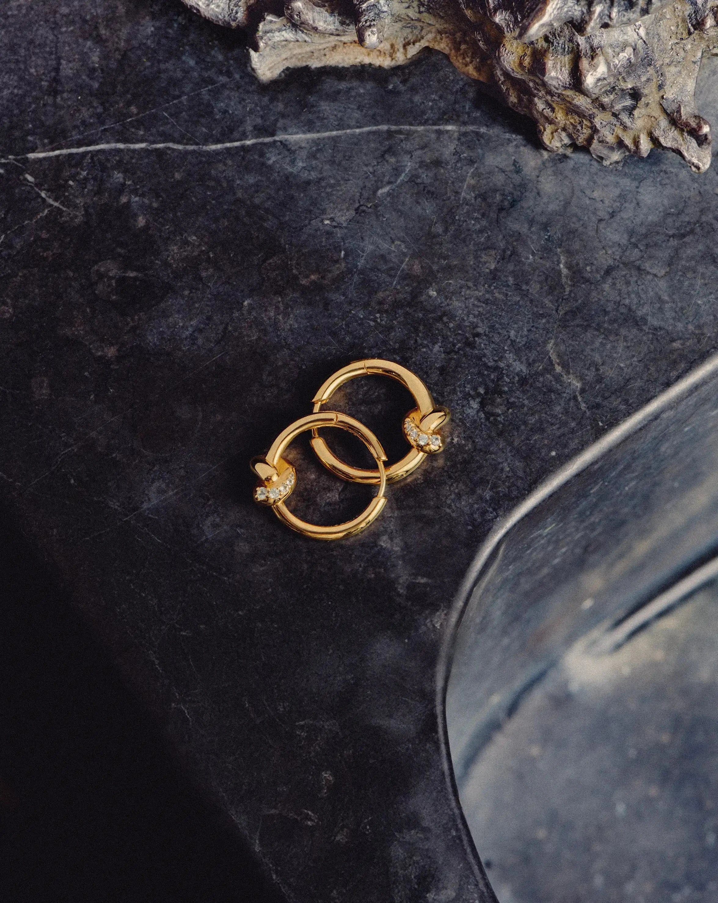 Lucy Williams Pavé Knot Small Hoop Earrings | 18ct Gold Plated