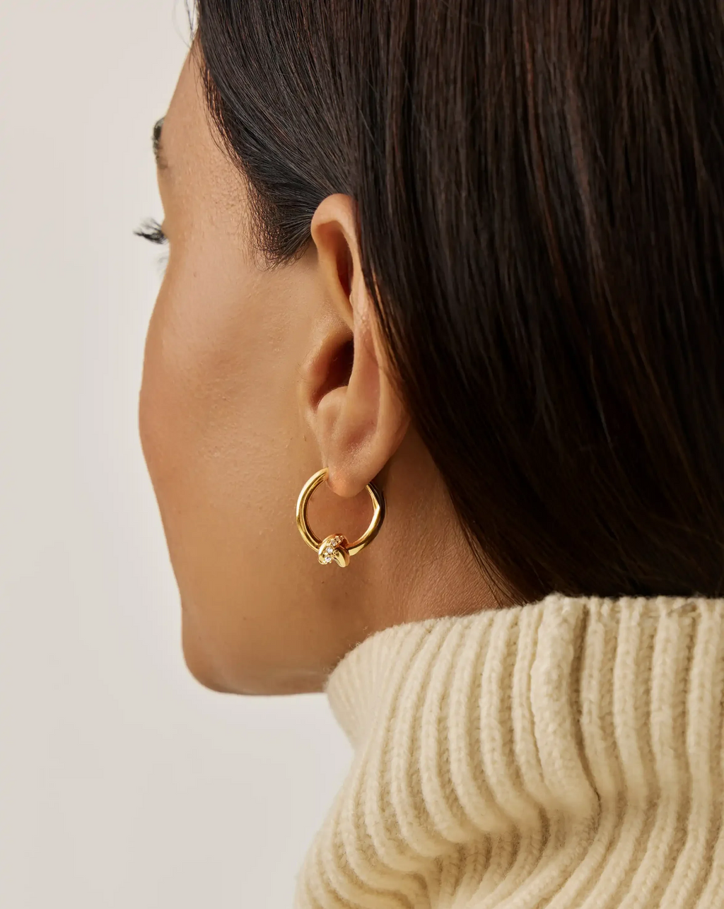 Lucy Williams Pavé Knot Small Hoop Earrings | 18ct Gold Plated
