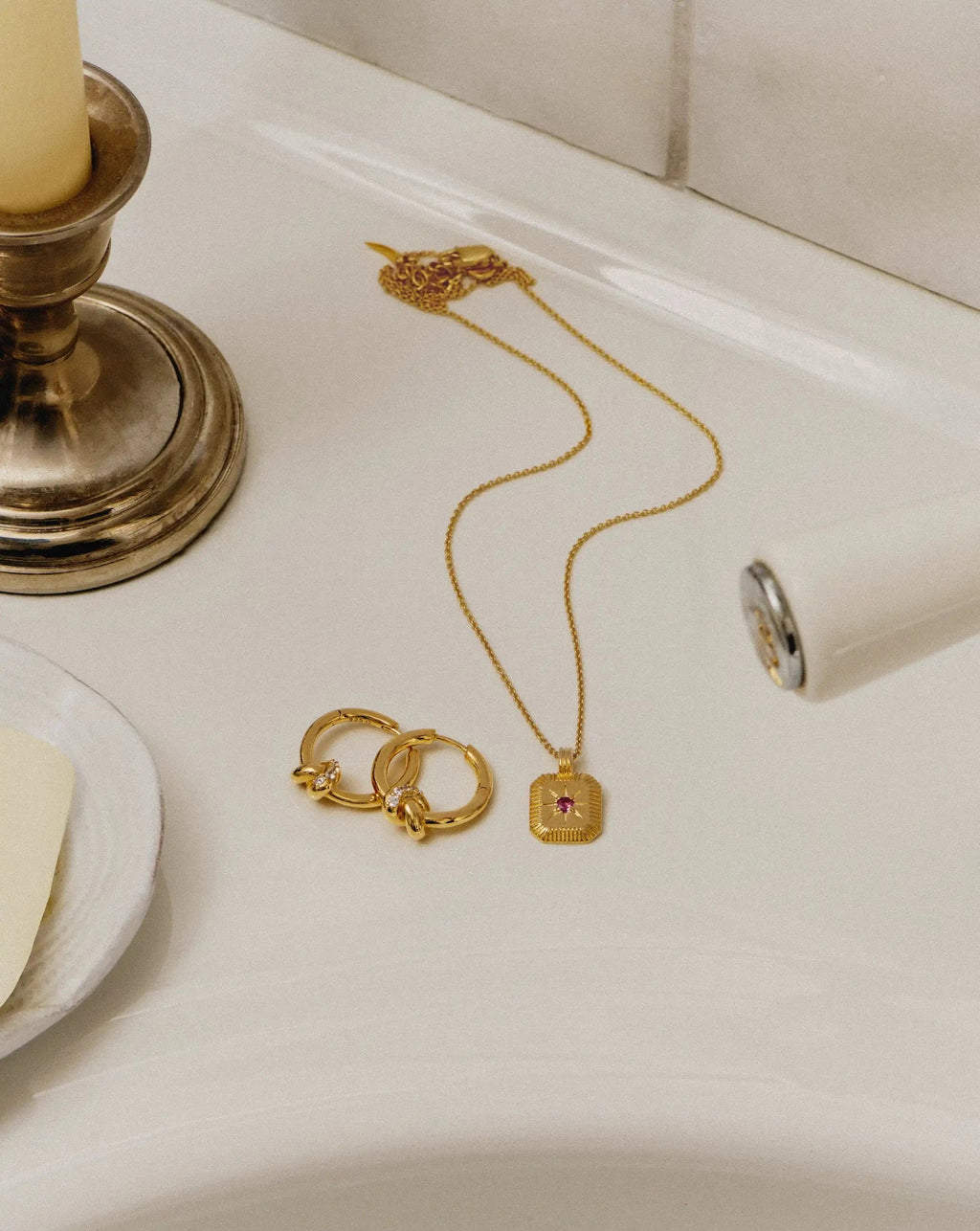 Lucy Williams Pavé Knot Small Hoop Earrings | 18ct Gold Plated