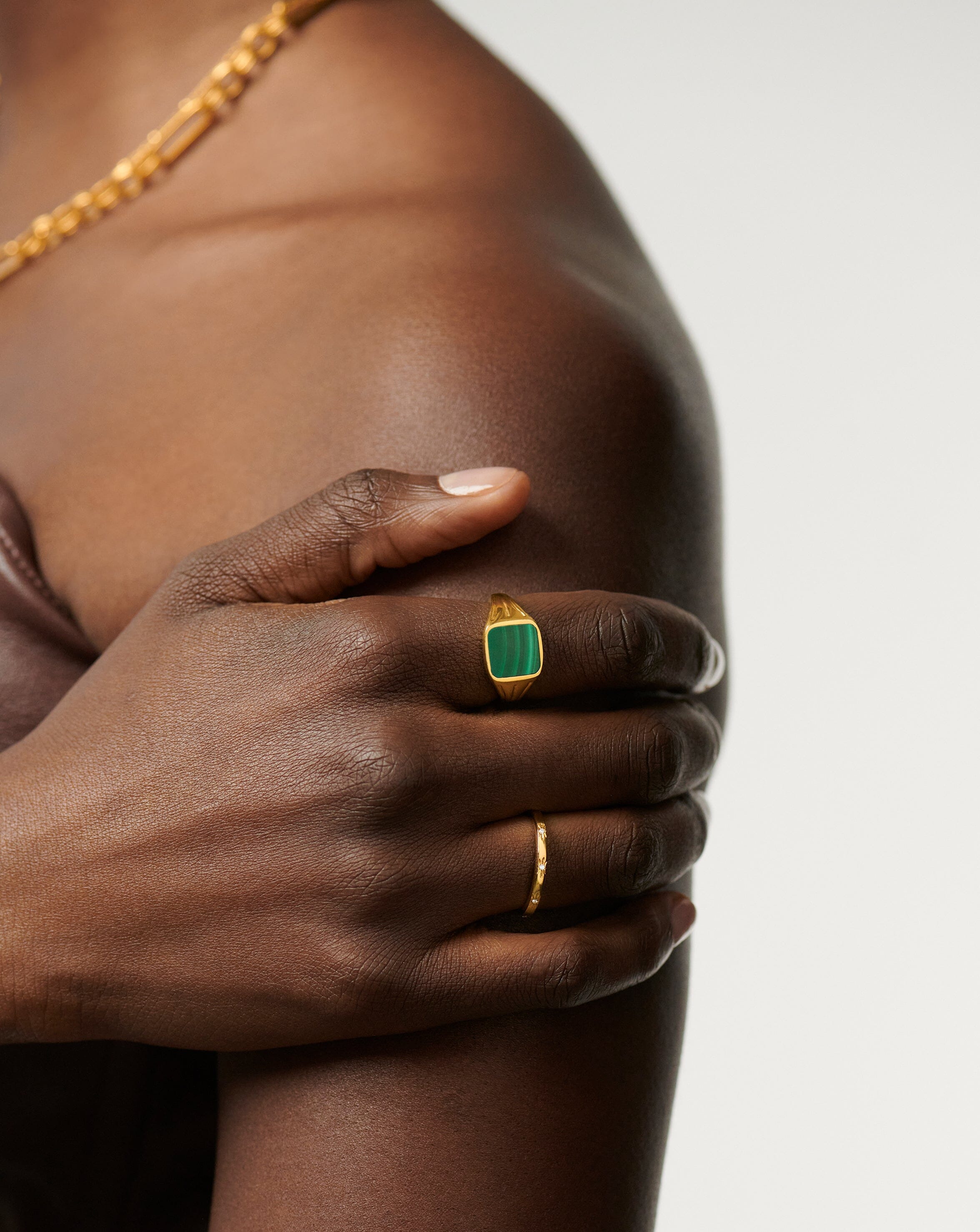 Lucy Williams Square Signet Ring | 18ct Gold Vermeil/Malachite