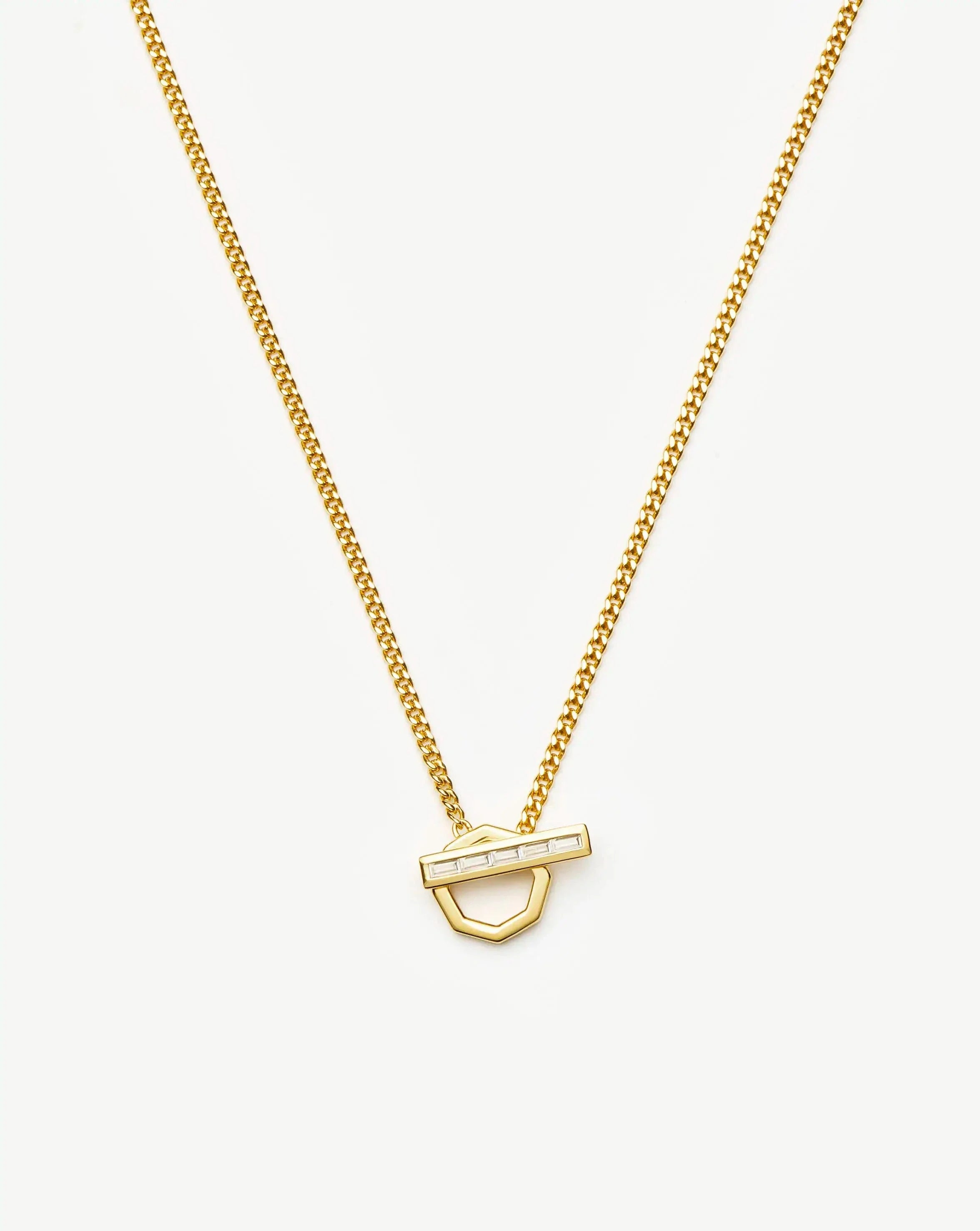 Lucy Williams T-Bar Hex Pendant Necklace | 18ct Gold Plated