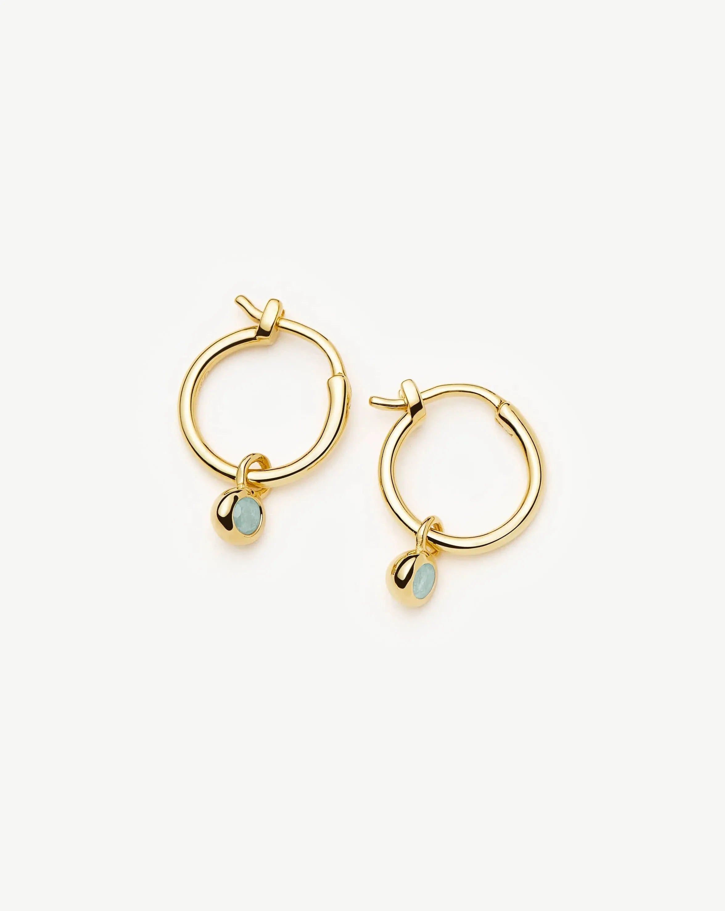 March Birthstone Mini Charm Hoop Earrings | 18ct Gold Vermeil/Milky Aquamarine