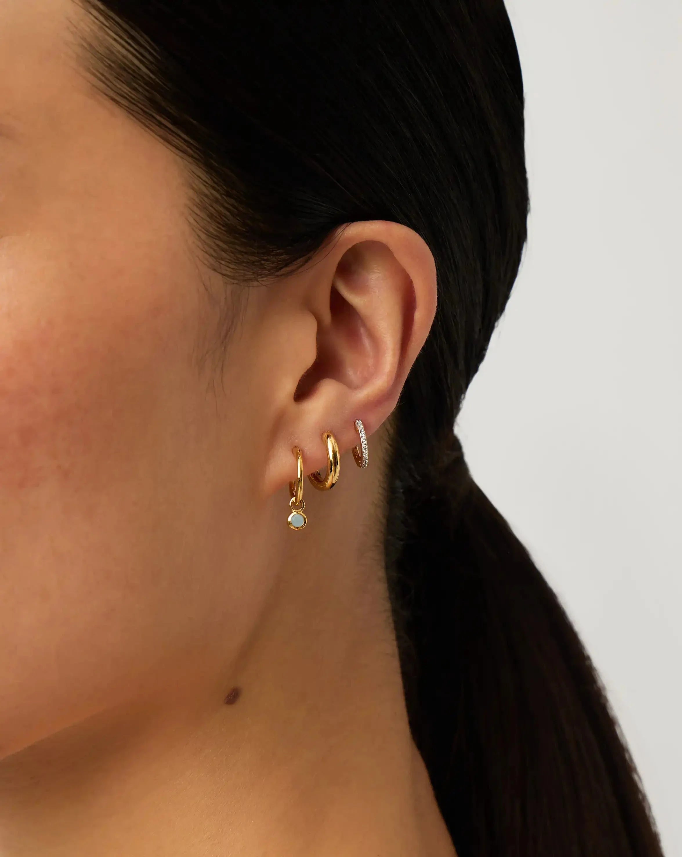 March Birthstone Mini Charm Hoop Earrings | 18ct Gold Vermeil/Milky Aquamarine