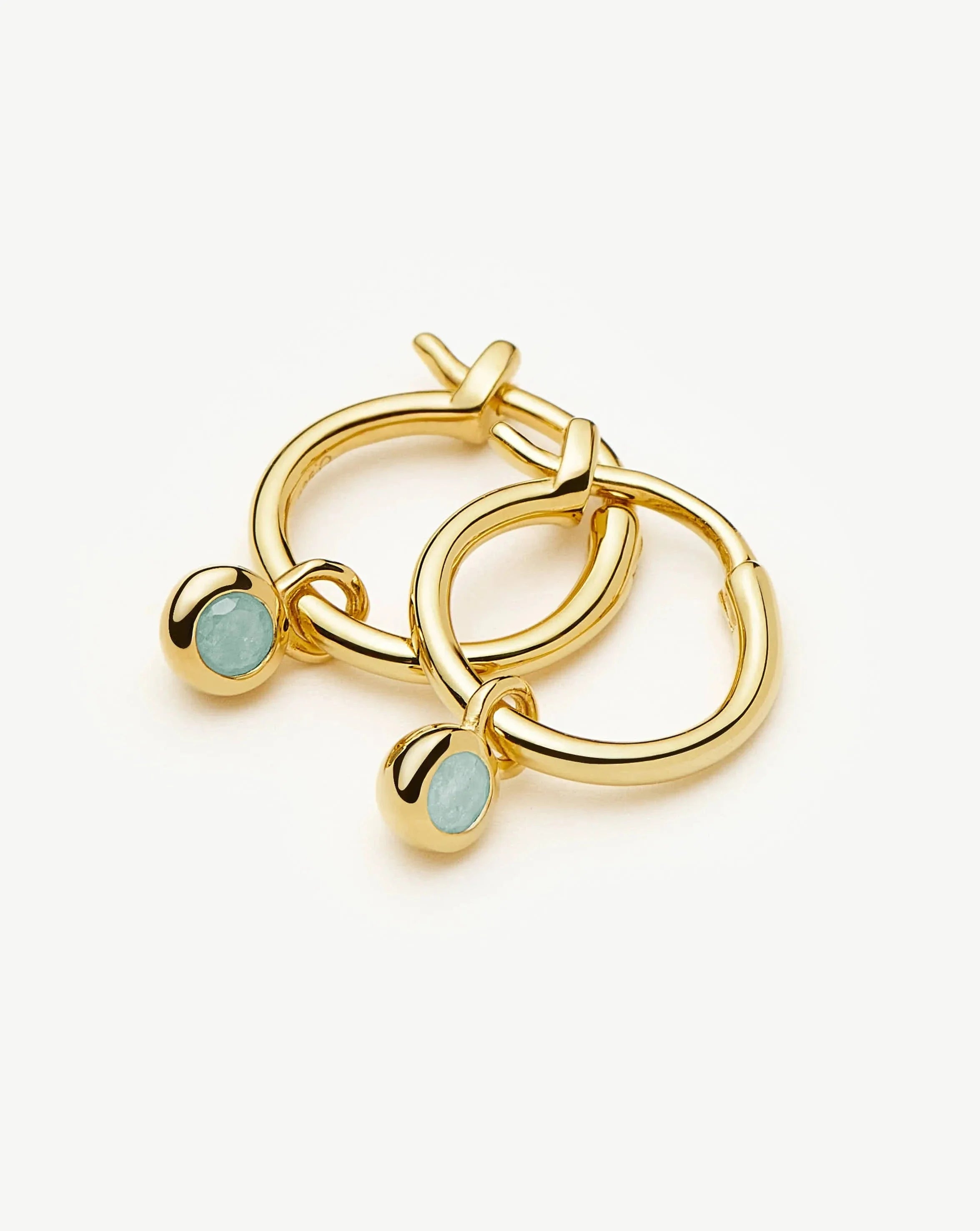 March Birthstone Mini Charm Hoop Earrings | 18ct Gold Vermeil/Milky Aquamarine