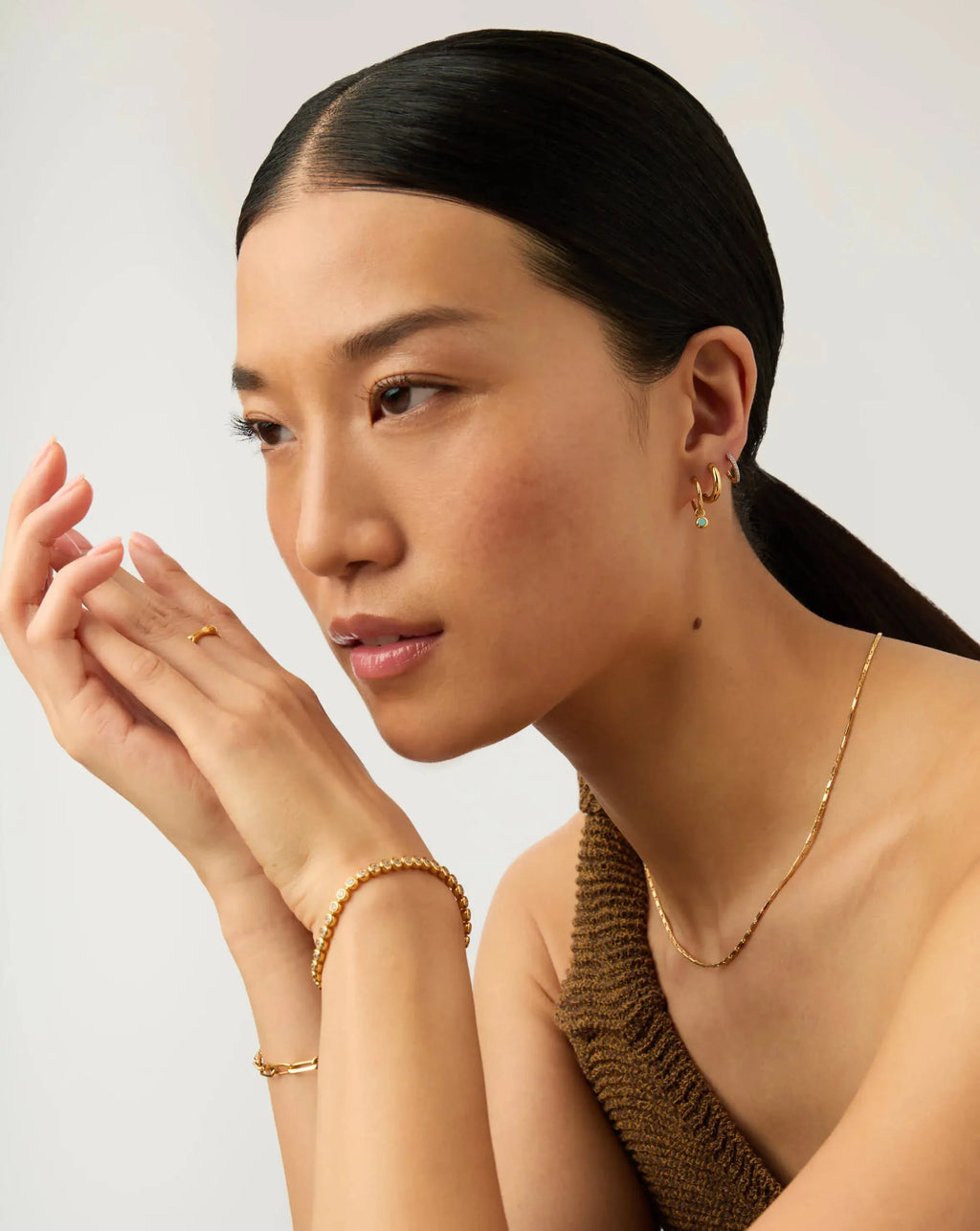 March Birthstone Mini Charm Hoop Earrings | 18ct Gold Vermeil/Milky Aquamarine