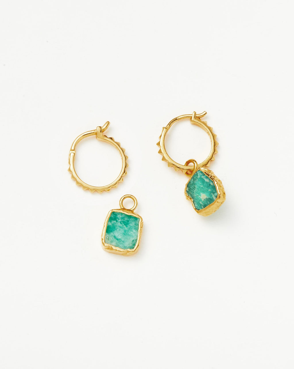 Boucles d'oreilles créoles Mini pyramide | Vermeil d'or 18 carats/Amazonite