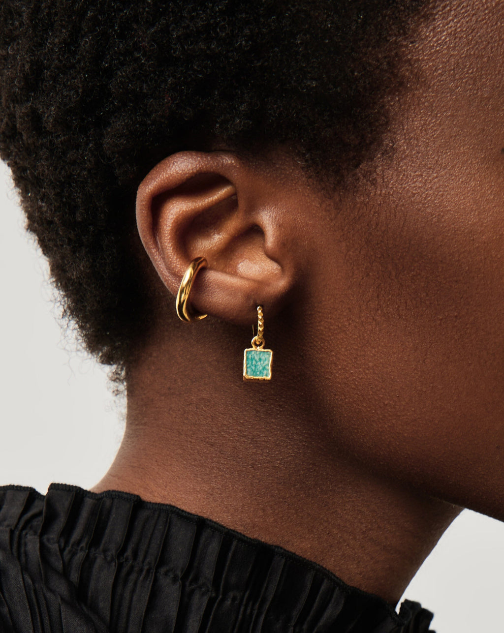 Boucles d'oreilles créoles Mini pyramide | Vermeil d'or 18 carats/Amazonite