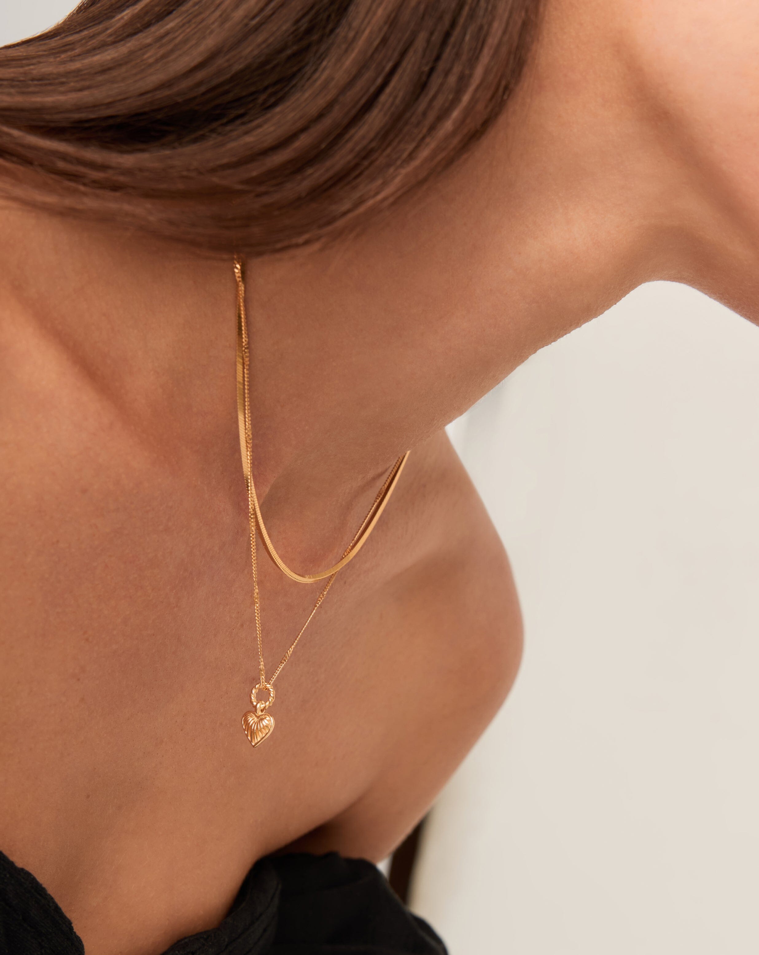 Mini Ridge Heart Charm Pendant Necklace | 18ct Gold Plated