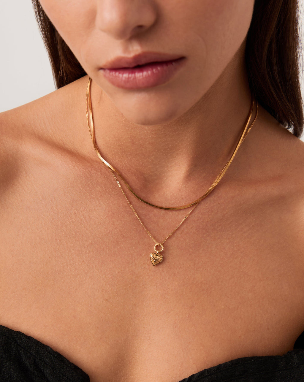 Mini Ridge Heart Charm Pendant Necklace | 18ct Gold Plated