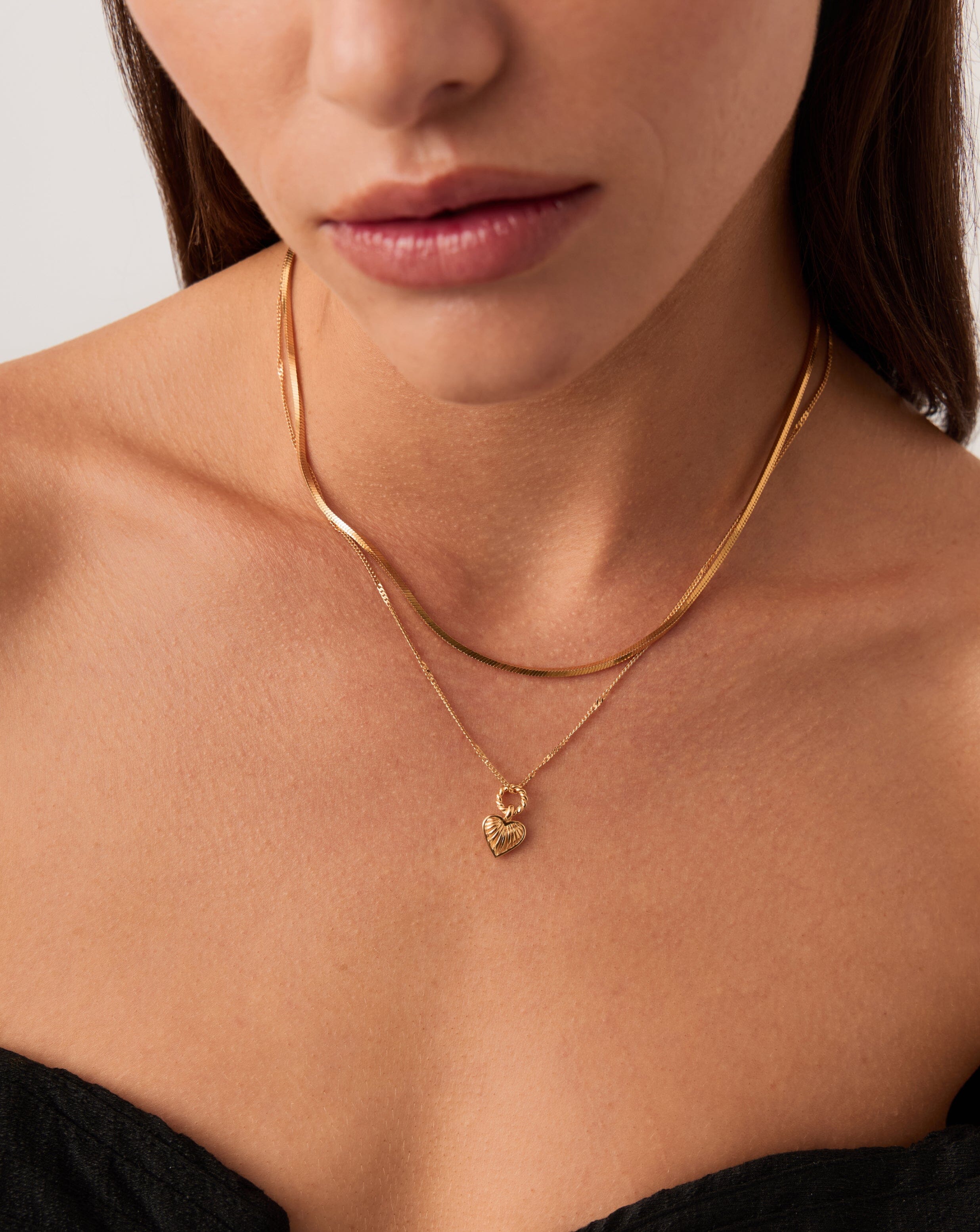 Mini Ridge Heart Charm Pendant Necklace | 18ct Gold Plated