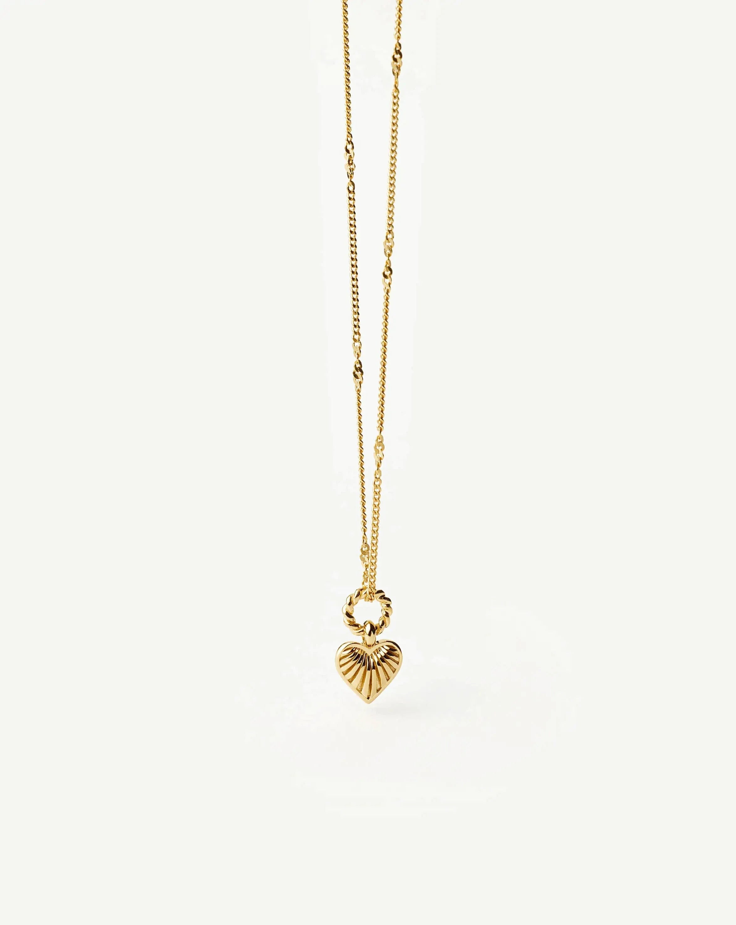 Mini Ridge Heart Charm Pendant Necklace | 18ct Gold Plated