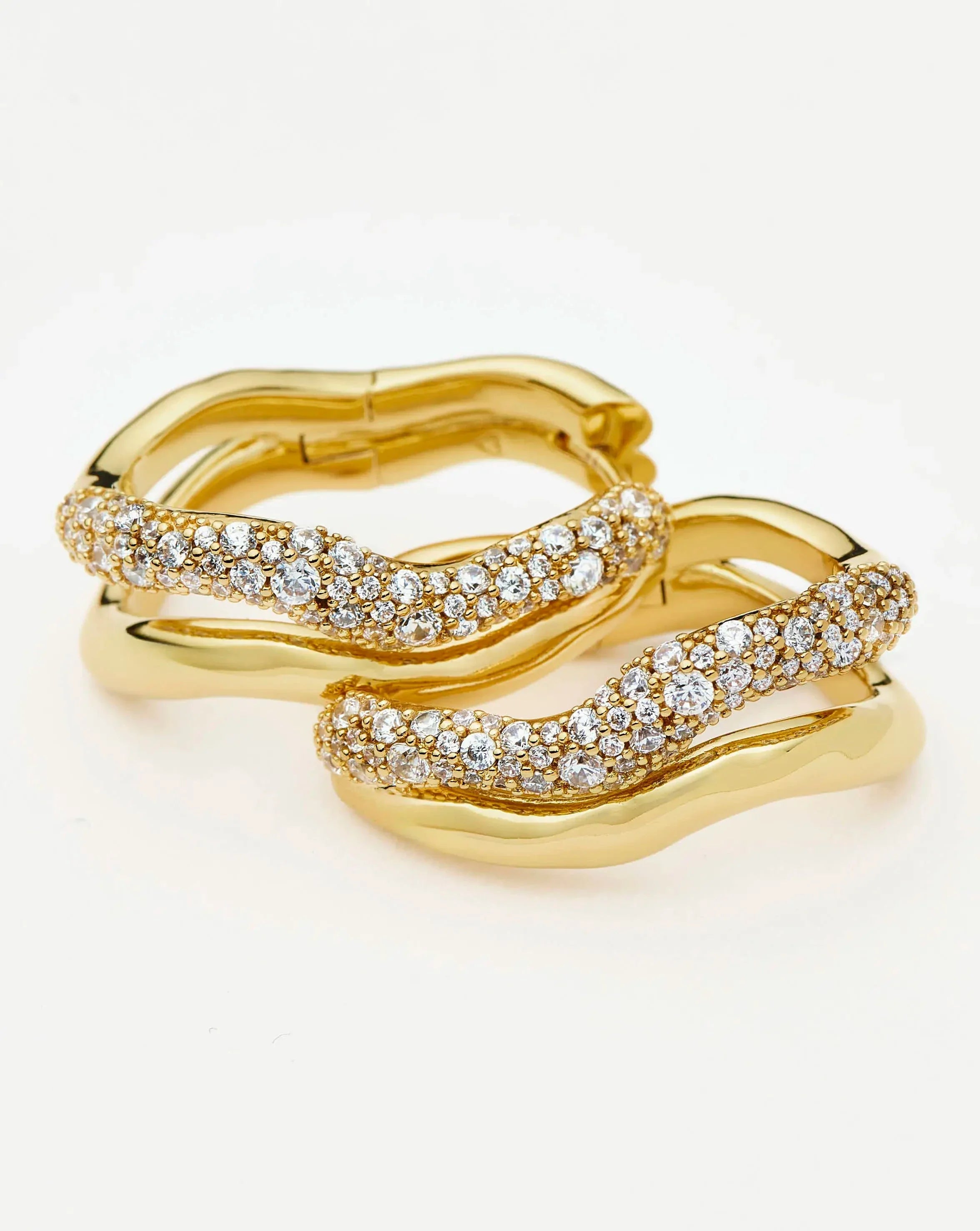 Molten Snow Double Medium Hoop Earrings | 18ct Gold Plated/Cubic Zirconia