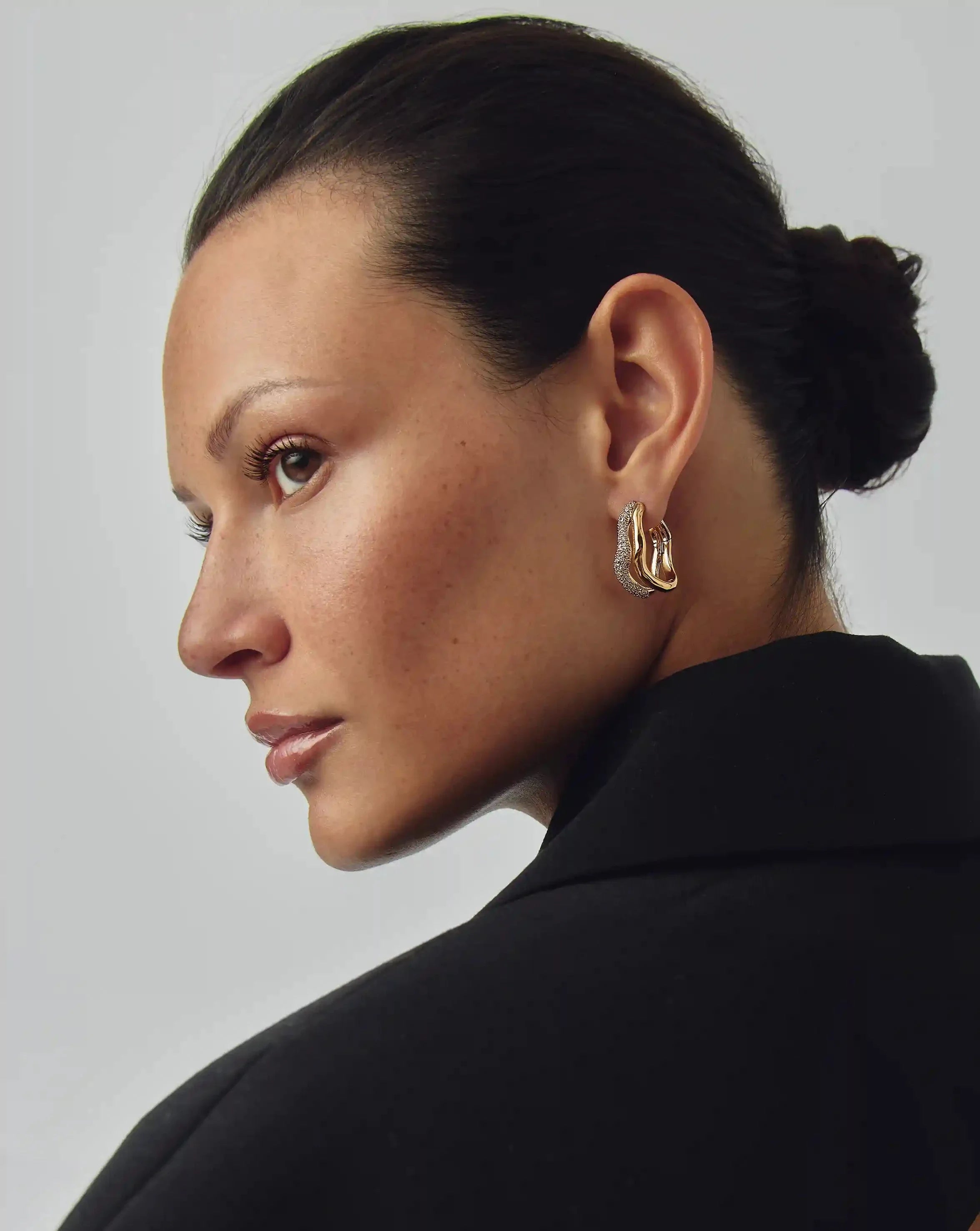 Molten Snow Double Medium Hoop Earrings | 18ct Gold Plated/Cubic Zirconia