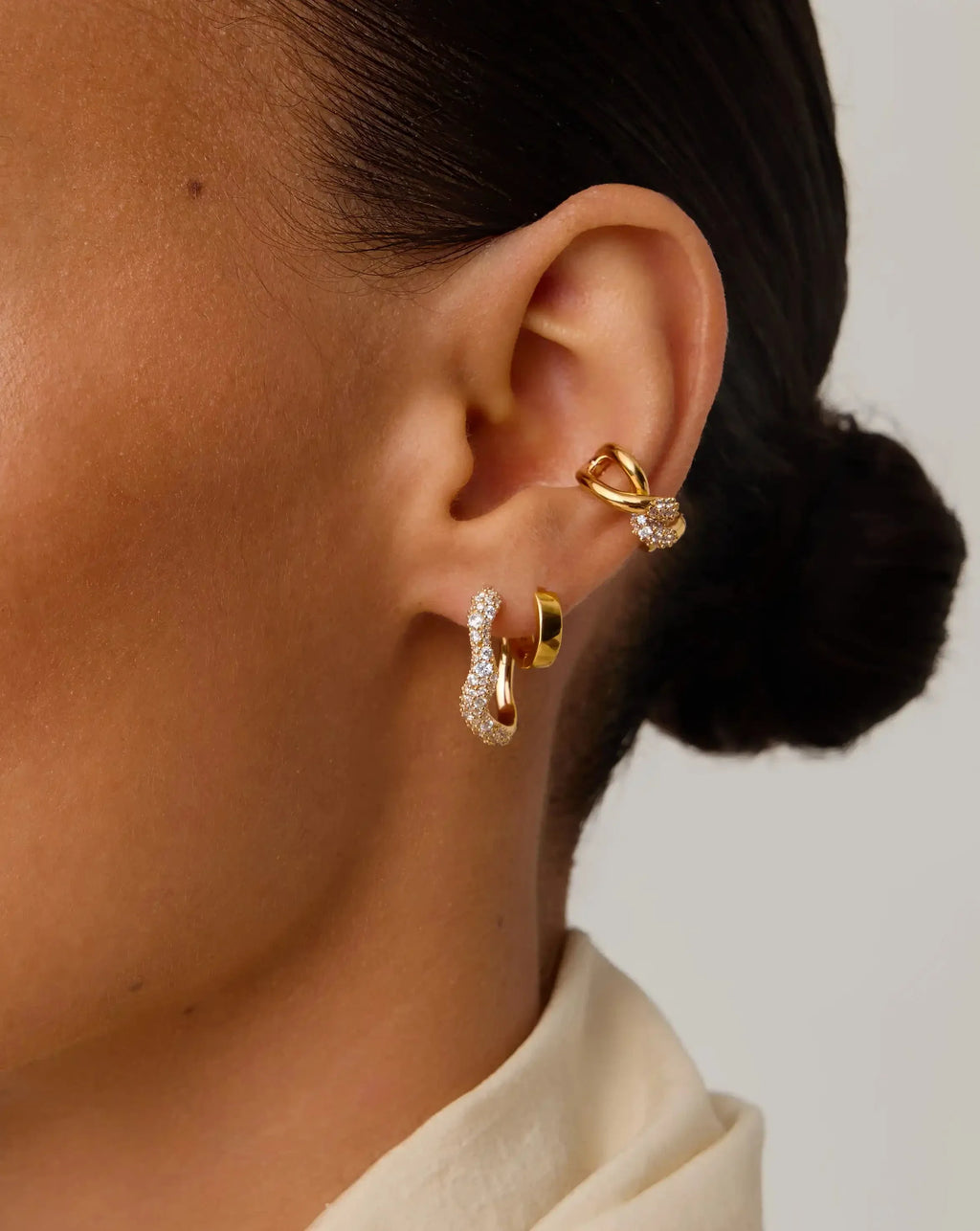 Molten Snow Small Hoop Earrings | 18ct Gold Vermeil/Cubic Zirconia