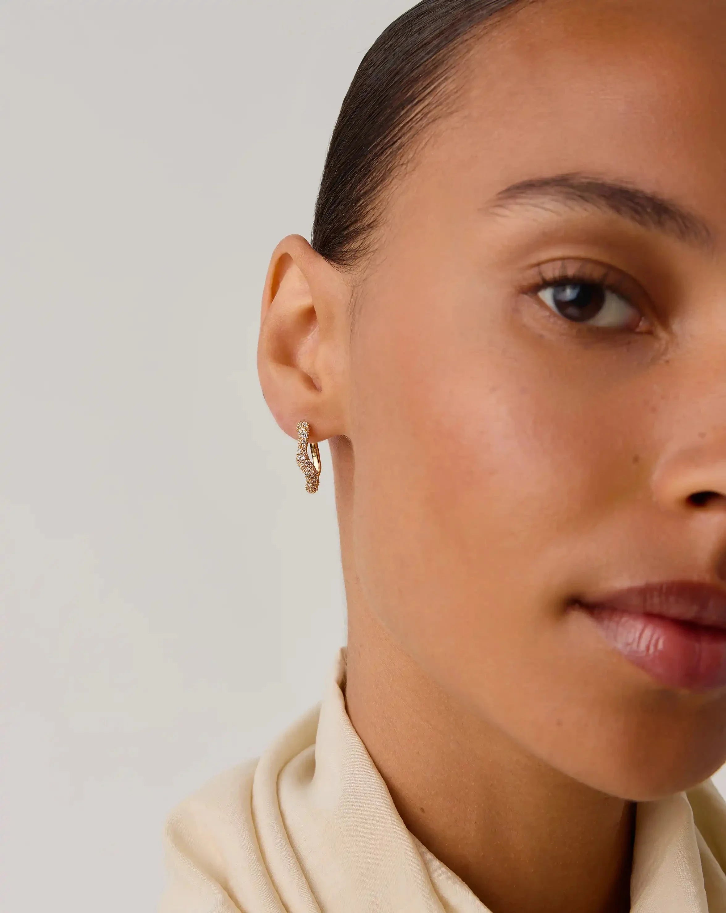 Molten Snow Small Hoop Earrings | 18ct Gold Vermeil/Cubic Zirconia