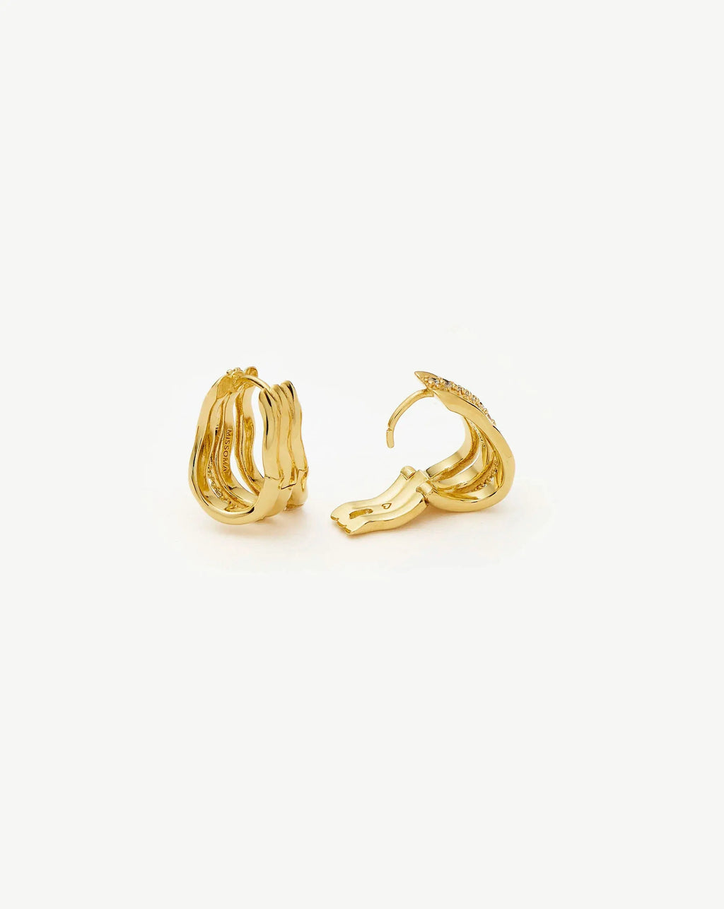Boucles d'oreilles créoles triples Molten Snow petites | Plaqué or 18 carats/Oxyde de zirconium