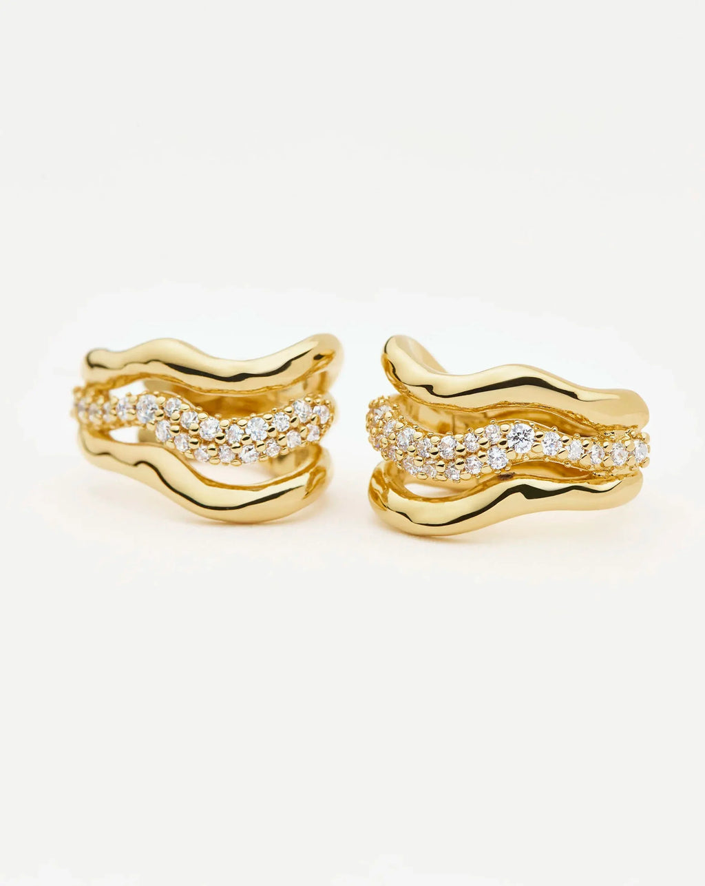 Boucles d'oreilles créoles triples Molten Snow petites | Plaqué or 18 carats/Oxyde de zirconium