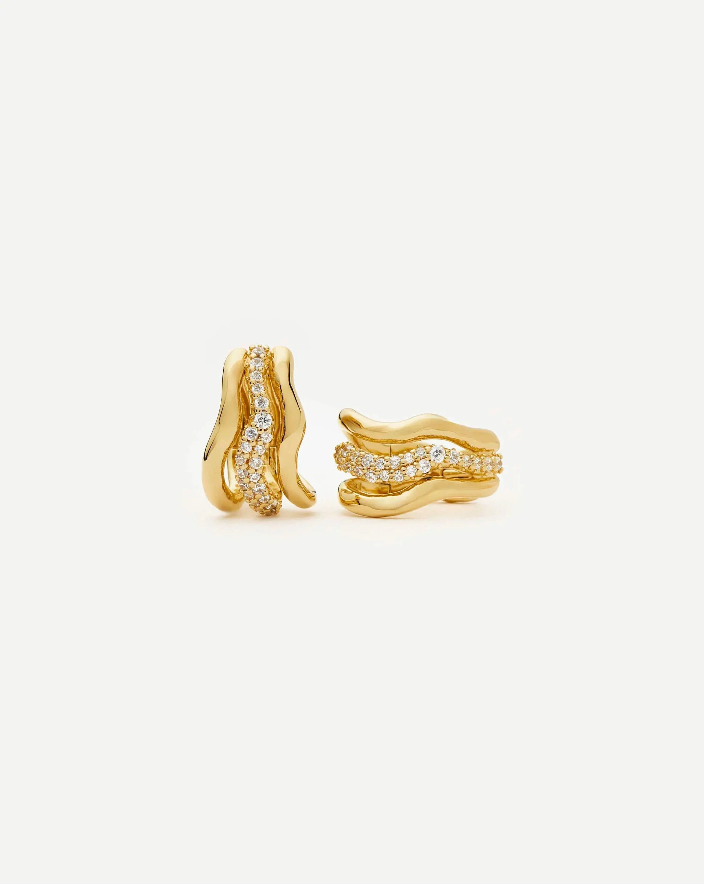 Molten Snow Triple Small Hoop Earrings | 18ct Gold Plated/Cubic Zirconia