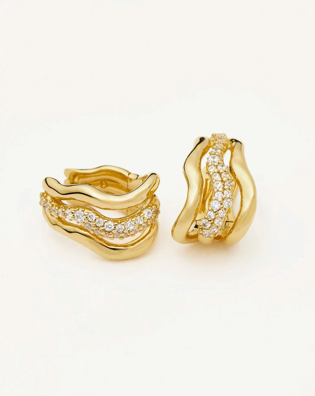 Boucles d'oreilles créoles triples Molten Snow petites | Plaqué or 18 carats/Oxyde de zirconium