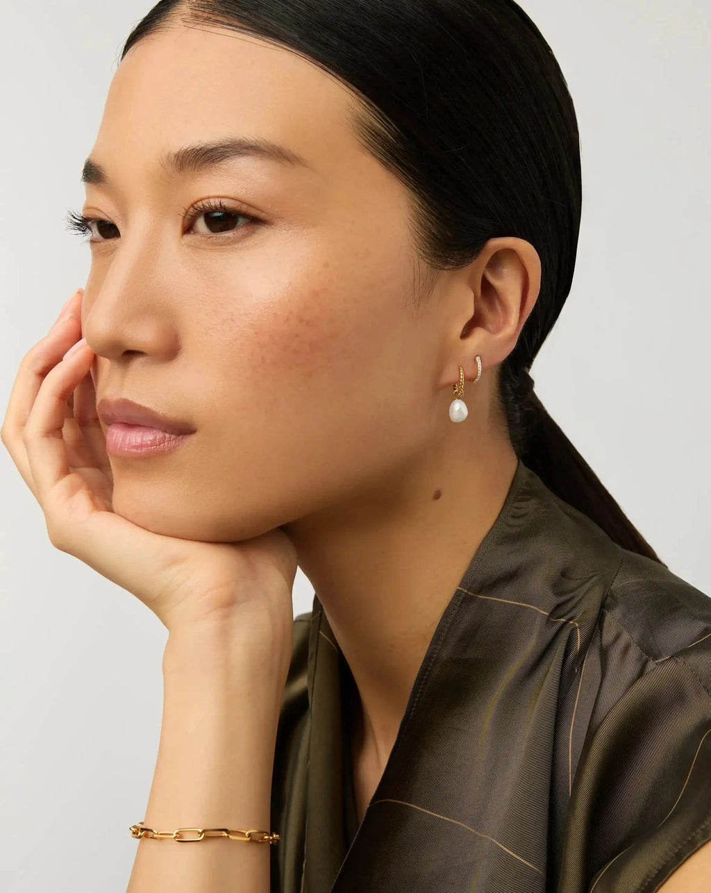 Boucles d'oreilles créoles torsadées petites gouttelettes avec perles | Vermeil plaqué or/Perle