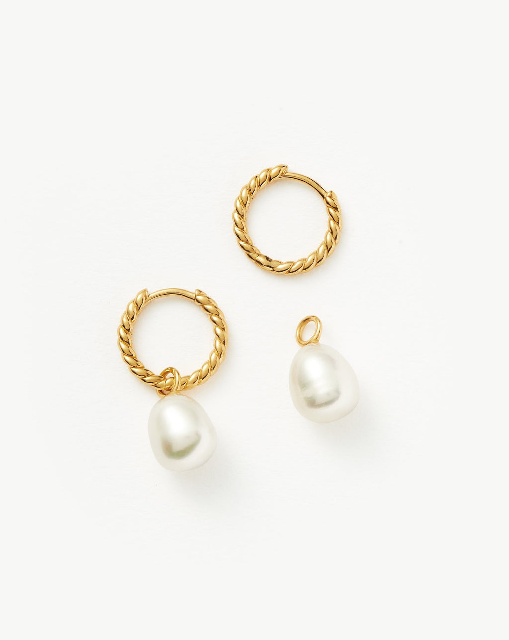 Boucles d'oreilles créoles torsadées petites gouttelettes avec perles | Vermeil plaqué or/Perle