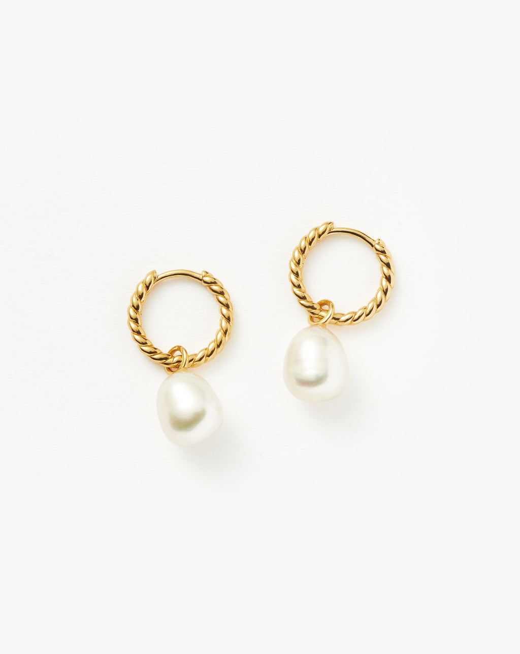 Boucles d'oreilles créoles torsadées petites gouttelettes avec perles | Vermeil plaqué or/Perle
