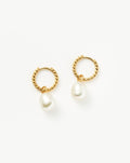 Boucles d'oreilles créoles torsadées petites gouttelettes avec perles | Vermeil plaqué or/Perle