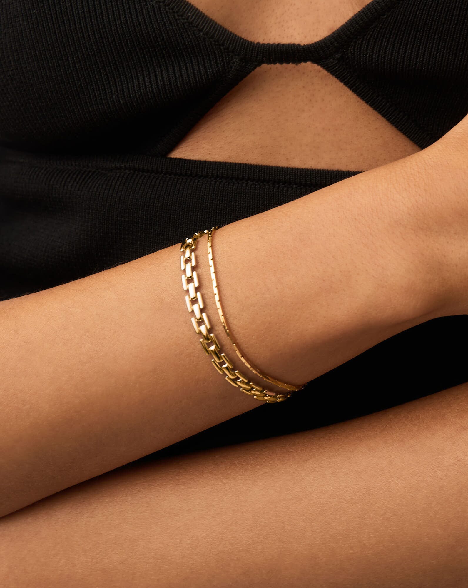 Timepiece & Cobra Snake Chain Bracelet Set | 18ct Gold Plated